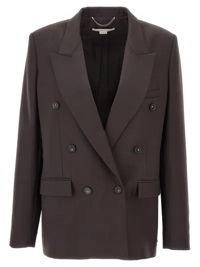 Stella Mccartney Double-breasted Wool Blazer In Dark Chocolate