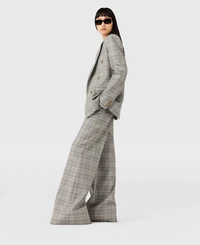 Stella Mccartney Double Breasted Wool Blazer In Gray And Blue Check
