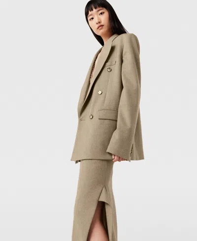 Stella Mccartney Double Breasted Wool Blazer In Light Moss Beige