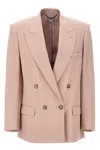 Stella Mccartney Double-breasted Wool Blazer With Structured Shoulders In Pink