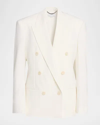 Stella Mccartney Double-breasted Wool Canvas Tuxedo Blazer In White