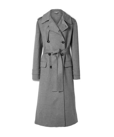 Stella Mccartney Belted Double-breasted Wool-felt Trench Coat In Gray