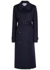 Stella Mccartney Double Face Wool Trench Coat In Blue