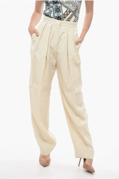 Stella Mccartney Double-pleated Flax Blend Palazzo Pants In Neutral