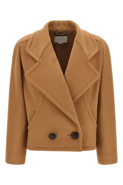 Stella Mccartney Double Breasted Coat Tailored Cropped Style In Brown