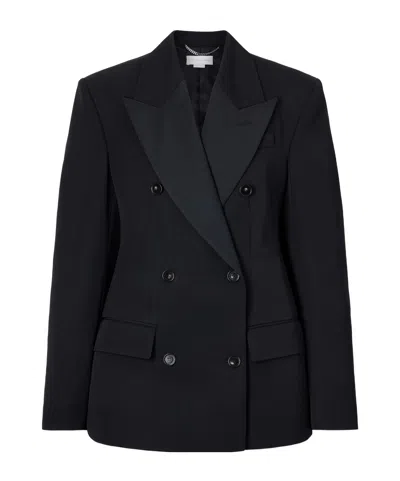 Stella Mccartney Double-breasted Twill-trimmed Wool Blazer In Black