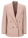 Stella Mccartney Double-breasted Wool Blazer With Structured Shoulders In Pink
