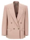 Stella Mccartney Double-breasted Wool Blazer With Structured Shoulders In Pink