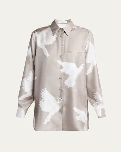 Stella Mccartney Dove Print Button Down Silk Blouse