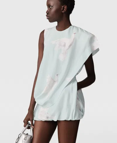 STELLA MCCARTNEY DOVE PRINT KNOTTED TRAIN MINI DRESS