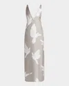 Stella Mccartney Dove Print Lace Trim Silk Slip Dress In Mud