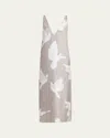Stella Mccartney Dove Print Lace Trim Silk Slip Dress In Mud