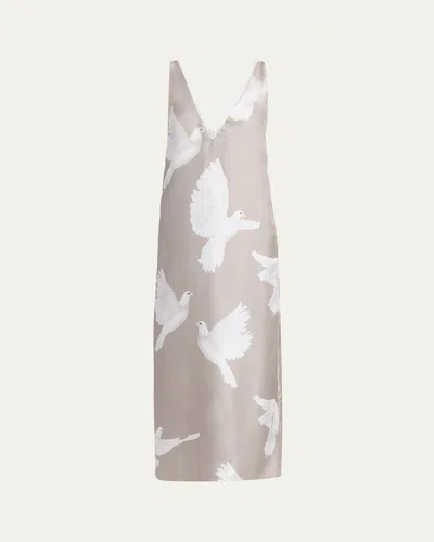 STELLA MCCARTNEY DOVE PRINT LACE TRIM SILK SLIP DRESS