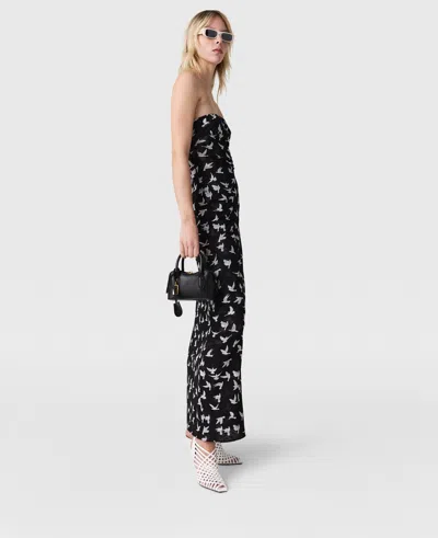 Stella Mccartney Dove Print Mesh Strapless Midi Dress In Black/white