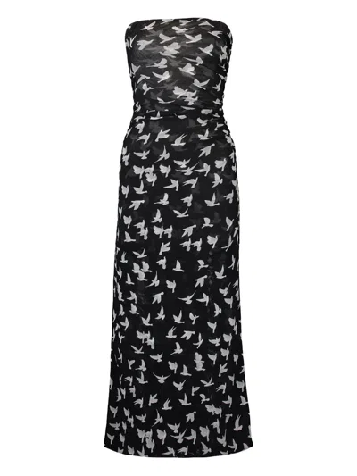 Stella Mccartney Dove-print Strapless Dress In Black