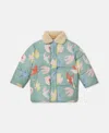 Stella Mccartney Dove Print Teddy Collar Puffer Coat In Blue