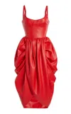 Stella Mccartney Draped Altermat Vegan Leather Bustier Midi Dress In Red