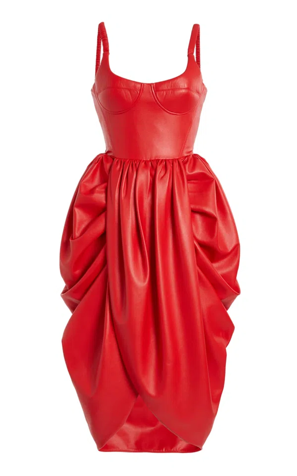 Stella Mccartney Draped Altermat Vegan Leather Bustier Midi Dress In Red |  ModeSens