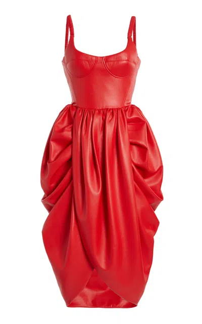 Stella Mccartney Draped Altermat Vegan Leather Bustier Midi Dress In Red