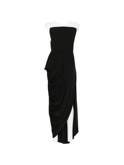 Stella Mccartney Strapless Draped Crepe Jersey Slit Gown In Black