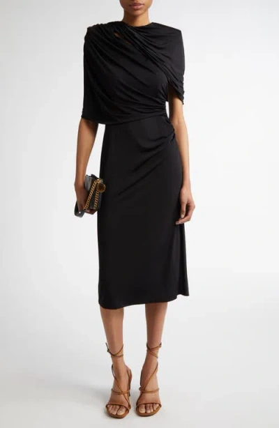 Stella Mccartney Draped Cape Cutout Midi Dress In Black