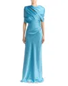Stella Mccartney Women Light Blue Draped Satin Maxi Dress, S Luxury Dresses For Women Darveys In Blue