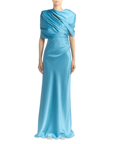Stella Mccartney Women Light Blue Draped Satin Maxi Dress, S Luxury Dresses For Women Darveys