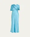 Stella Mccartney Women Light Blue Draped Satin Maxi Dress, S Luxury Dresses For Women Darveys In Blue