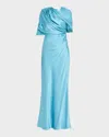 Stella Mccartney Women Light Blue Draped Satin Maxi Dress, S Luxury Dresses For Women Darveys In Blue