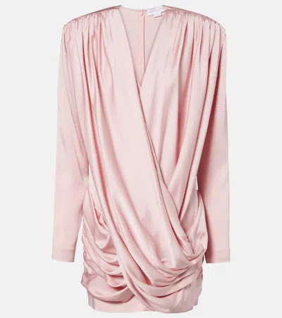 Stella Mccartney Pleated Satin V-neck Mini Dress In Pink