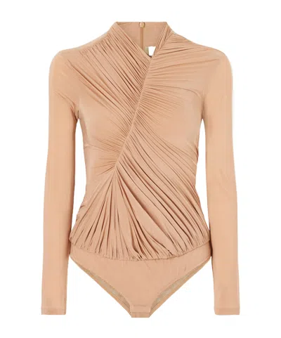Stella Mccartney Draped Crepe-jersey Bodysuit In Neutral