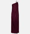Stella Mccartney Draped Embellished One-shoulder Satin Gown In Burgundy