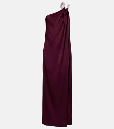 Stella Mccartney Draped Embellished One-shoulder Satin Gown In Burgundy