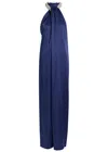Stella Mccartney Draped Faux Pearl-embellished Satin Jumpsuit In Blue