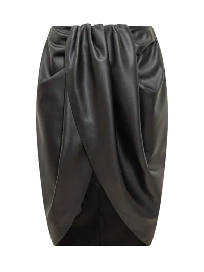 Stella Mccartney Draped Faux Leather Midi Skirt In Black