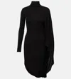 Stella Mccartney Black Asymmetric Midi Dress With High Neck And One Cape Sleeve