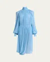 Stella Mccartney Draped High Neck Silk Midi Dress In Periwinkle