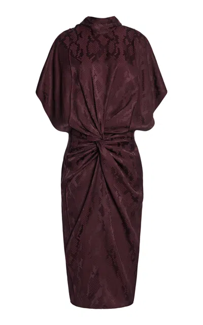 Stella Mccartney Draped Jacquard Midi Dress In Burgundy