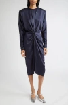 Stella Mccartney Draped Long Sleeve Satin Dress In Multi