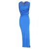Stella Mccartney Draped Maxi Gown Dress In Blue Viscose