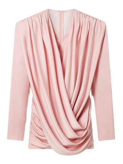 Stella Mccartney Mini Dress With Draped Neckline And Long Sleeves In Pink