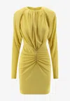 Stella Mccartney Pleated Jersey Long-sleeved Midi Dress In Yellow