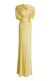Stella Mccartney Draped Satin Cape Gown In Yellow
