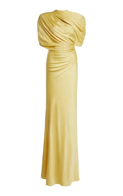 Stella Mccartney Draped Satin Cape Gown In Yellow