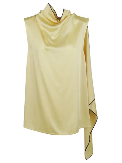 Stella Mccartney Draped Satin Top With Asymmetrical Silhouette In Camomille