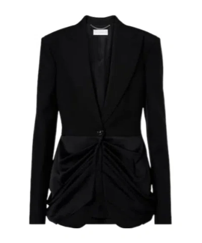 Stella Mccartney Draped Satin-trimmed Wool Blazer In Black