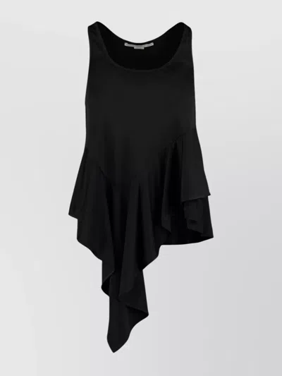 Stella Mccartney Draped Scoop Neck Top With Ruffled Hem In Black
