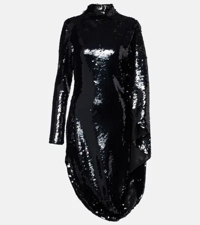 Stella Mccartney Draped Sequined Minidress In Black