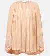 Stella Mccartney Silk Crepon Draped Pleated Blouse In Beige