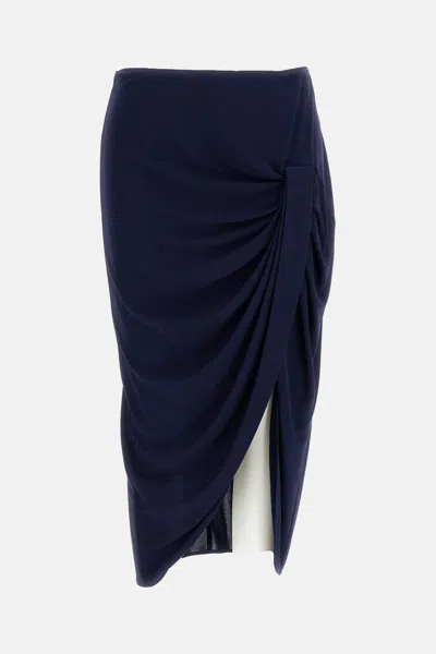 Stella Mccartney Draped Pleated Midi Skirt In Blue